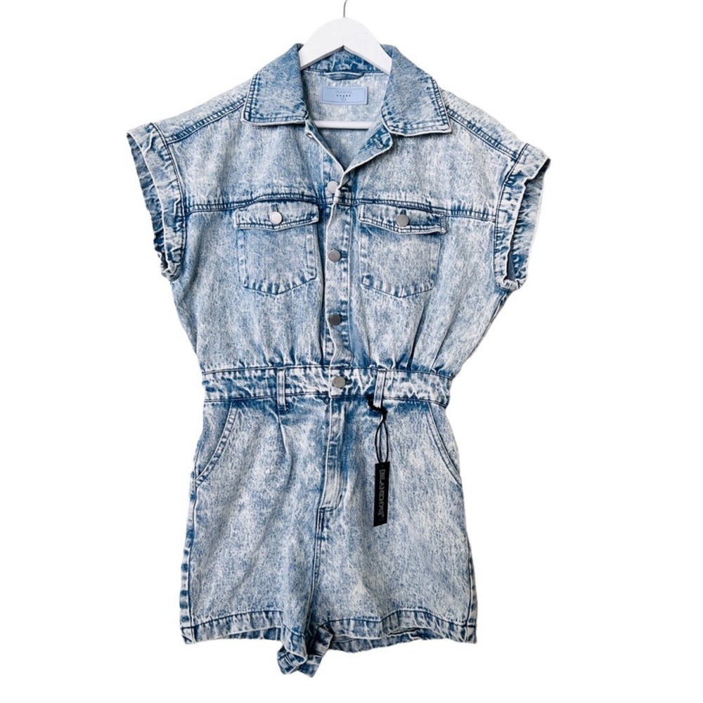 New BLANK NYC Cotton Denim Romper in Head Backstage Blue Sz M - Picture 9 of 15